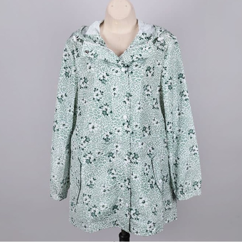 Linda Anderson Green Floral Print Rain Jacket